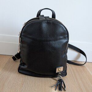 Black leather backpack, convertible straps